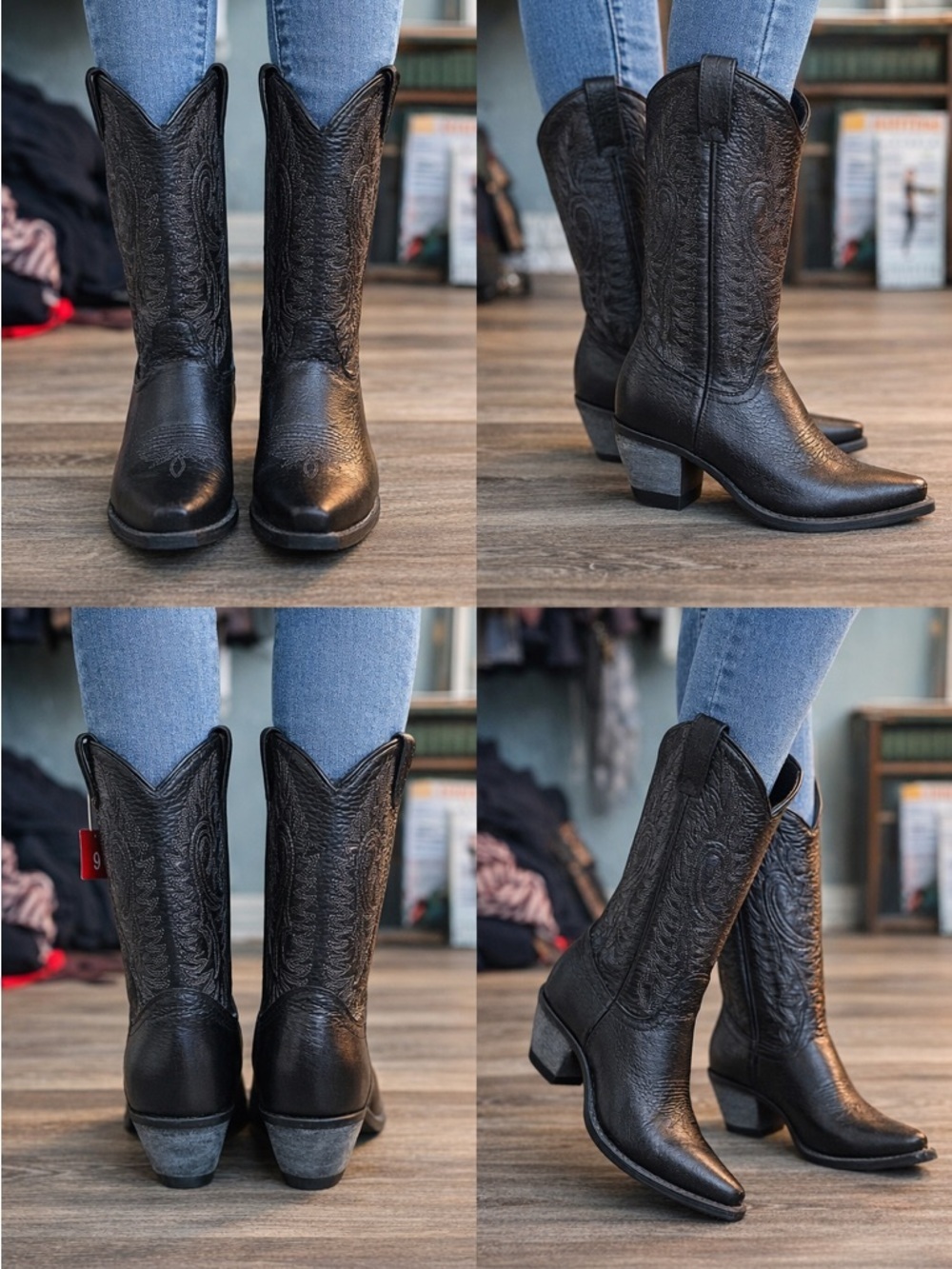 Masterson Western Leather Cowboy Boots Black Embroidered Size 9.5 Wide NWT